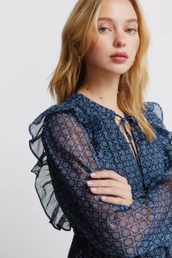 Clearance Springfield Robe courte &agrave; manches longues &agrave; volants bleu