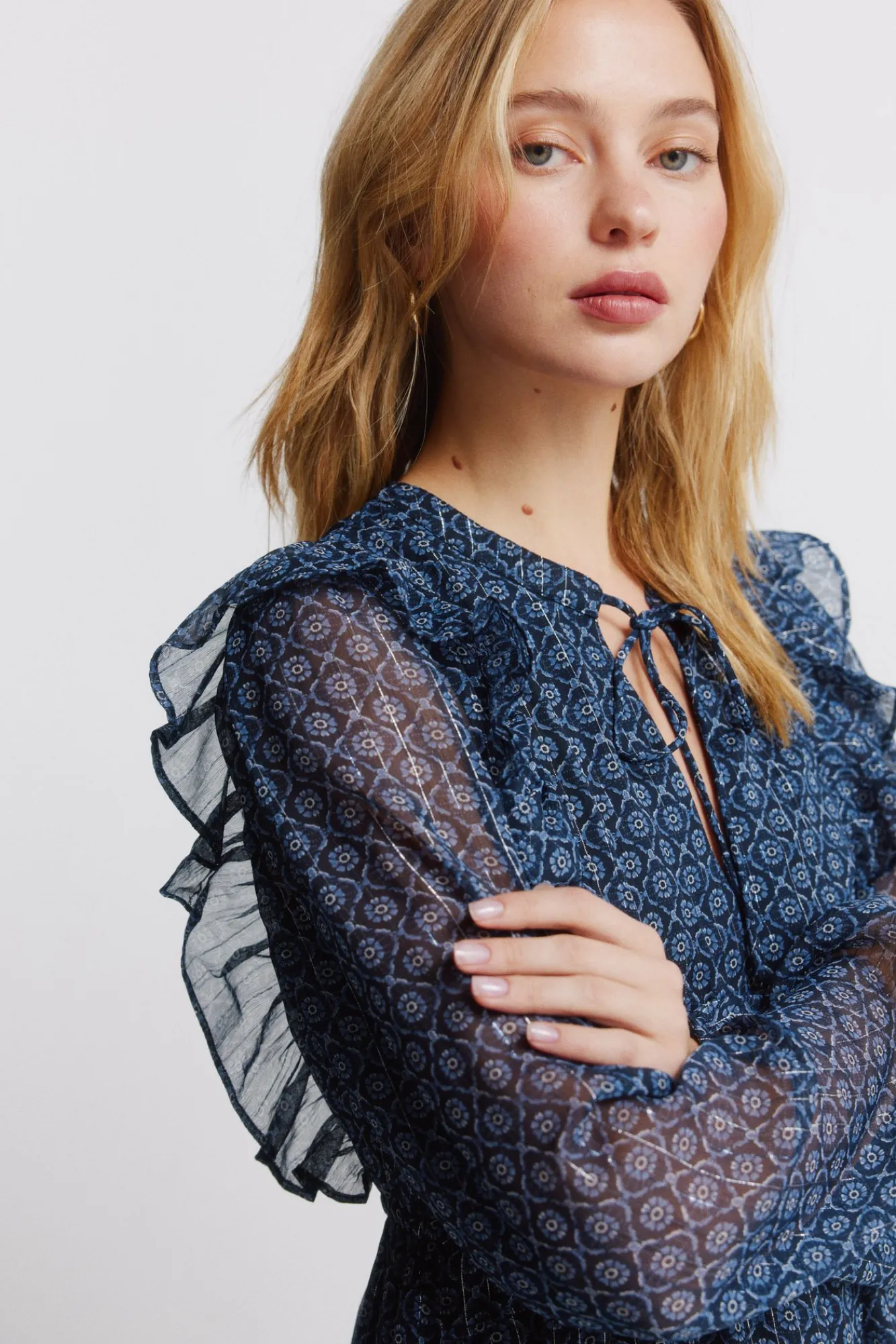 Clearance Springfield Robe courte à manches longues à volants bleu