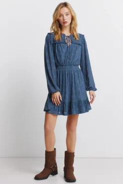 New Springfield Robe courte &agrave; manches longues &agrave; volants bleu