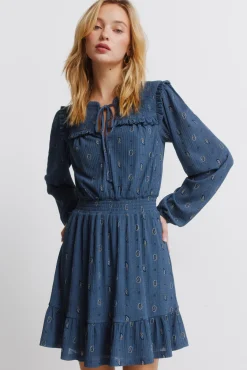 New Springfield Robe courte &agrave; manches longues &agrave; volants bleu