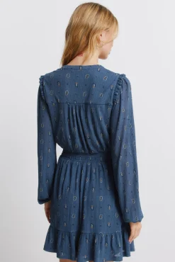 New Springfield Robe courte &agrave; manches longues &agrave; volants bleu