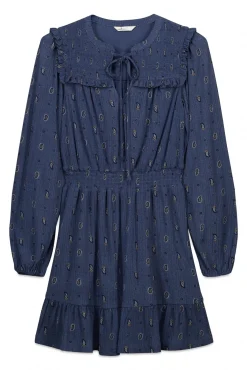 New Springfield Robe courte &agrave; manches longues &agrave; volants bleu