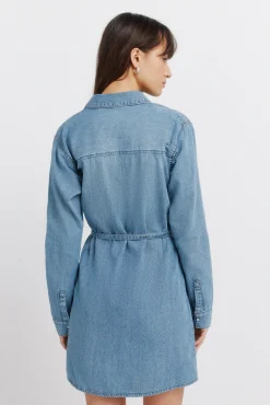 Hot Springfield Robe courte en denim avec ceinture bleu