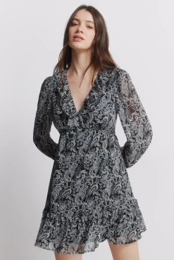 Best Springfield Robe courte imprim&eacute;e manches longues noir