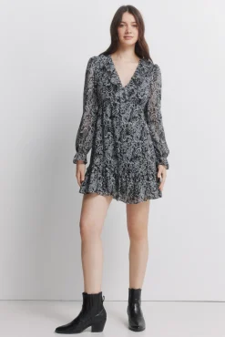 Best Springfield Robe courte imprim&eacute;e manches longues noir