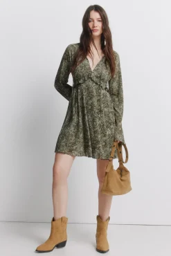 Sale Springfield Robe courte imprim&eacute;e verte beige