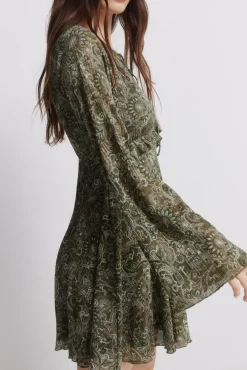 Sale Springfield Robe courte imprim&eacute;e verte beige