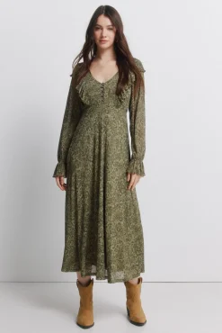 Clearance Springfield Robe imprim&eacute;e verte beige