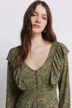 Clearance Springfield Robe imprim&eacute;e verte beige