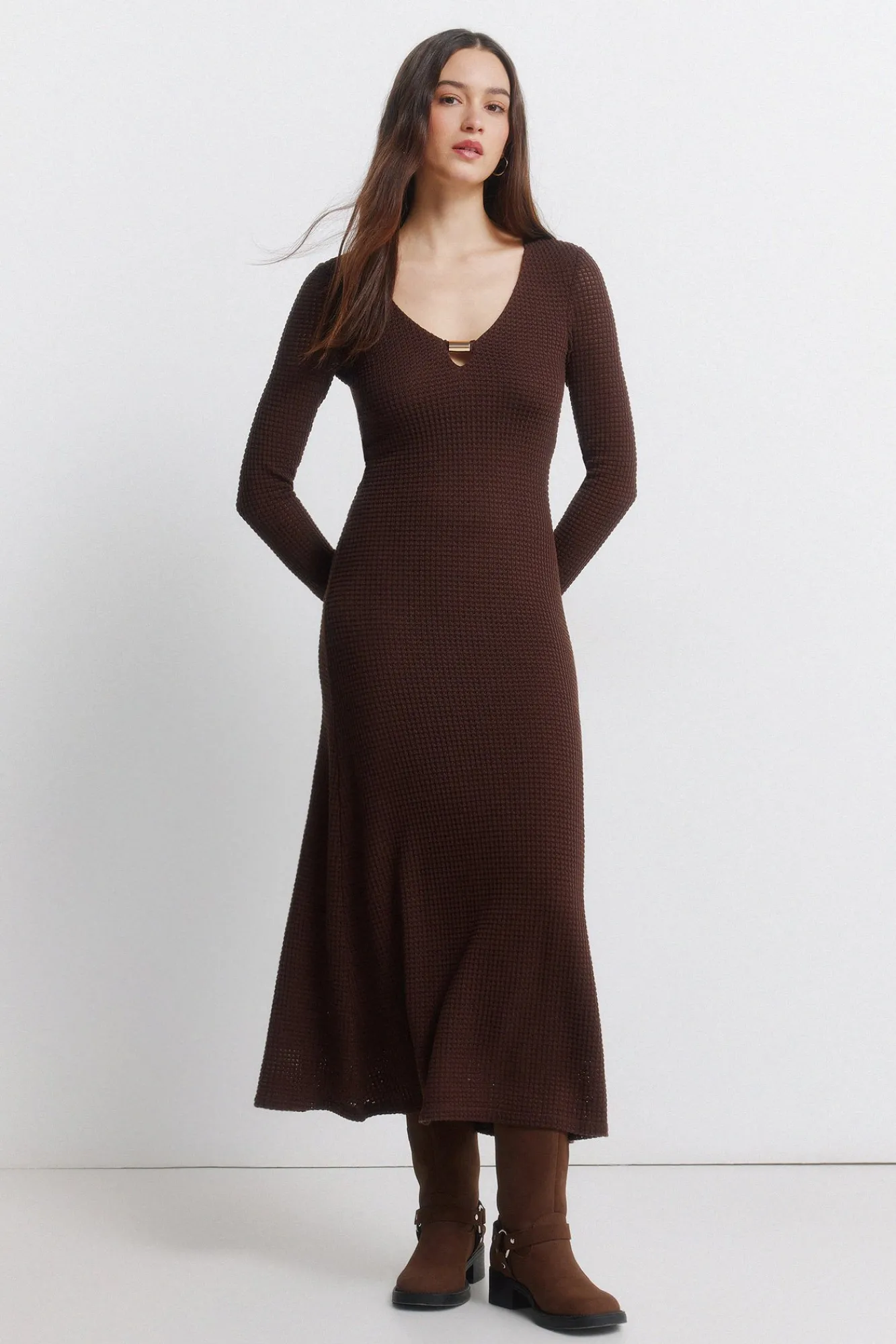 Springfield Robe midi à décolleté perle nude
