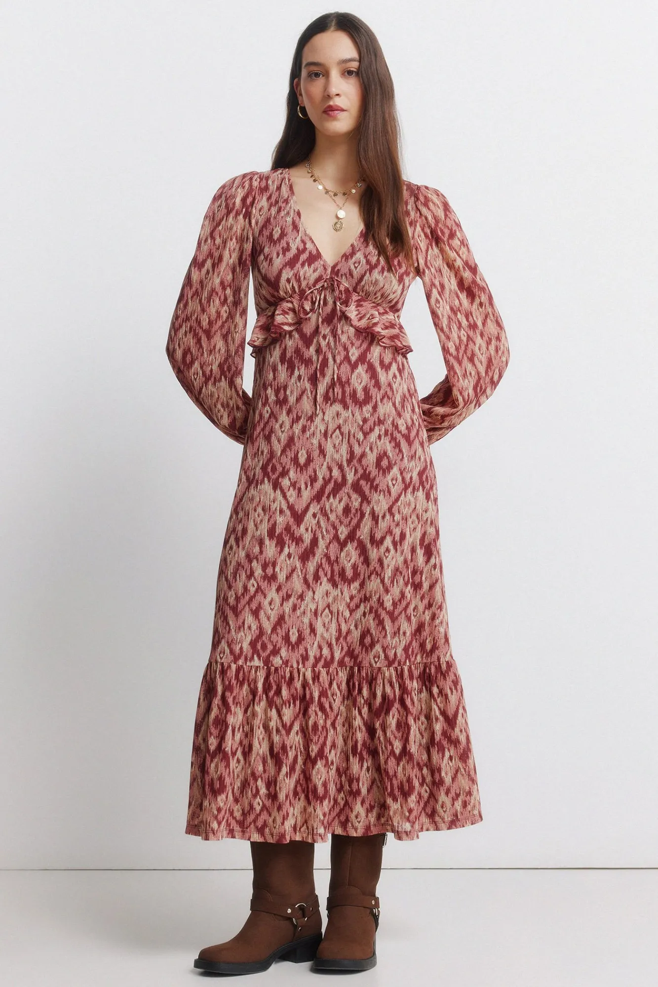 Discount Springfield Robe midi à volant rouge