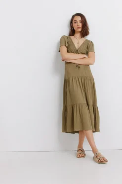 Best Springfield Robe midi à volants beige
