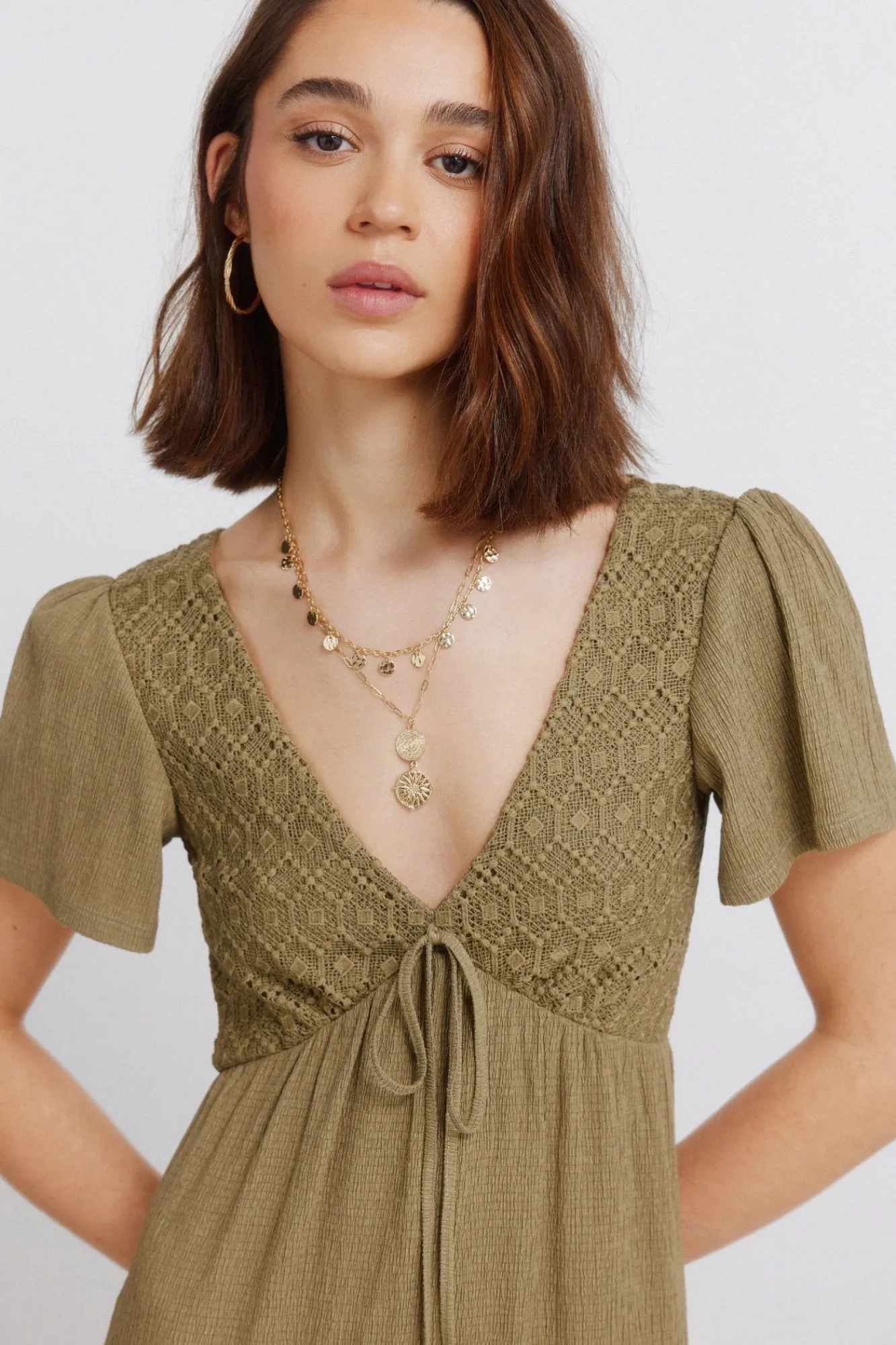 Best Springfield Robe midi à volants beige