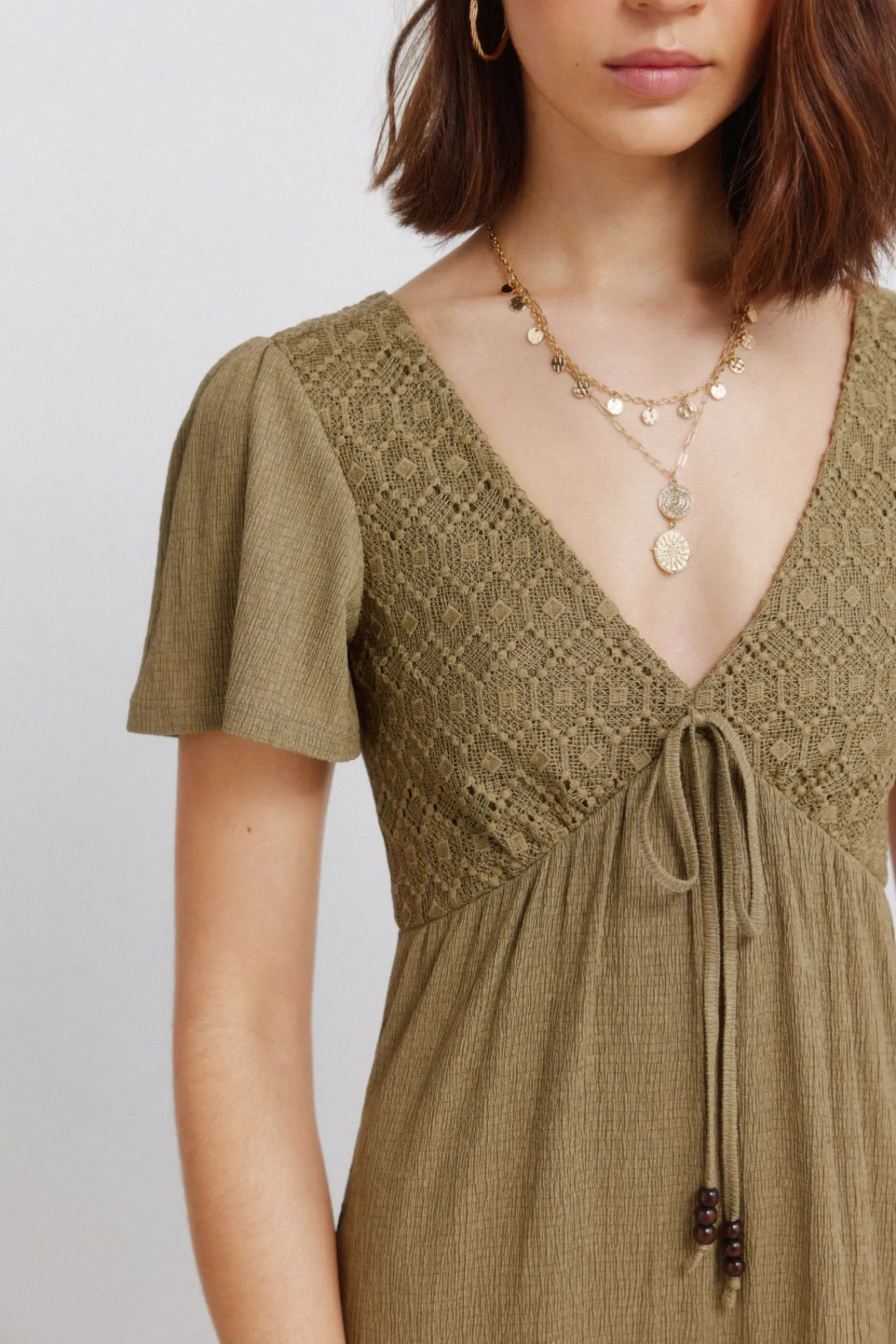 Best Springfield Robe midi à volants beige