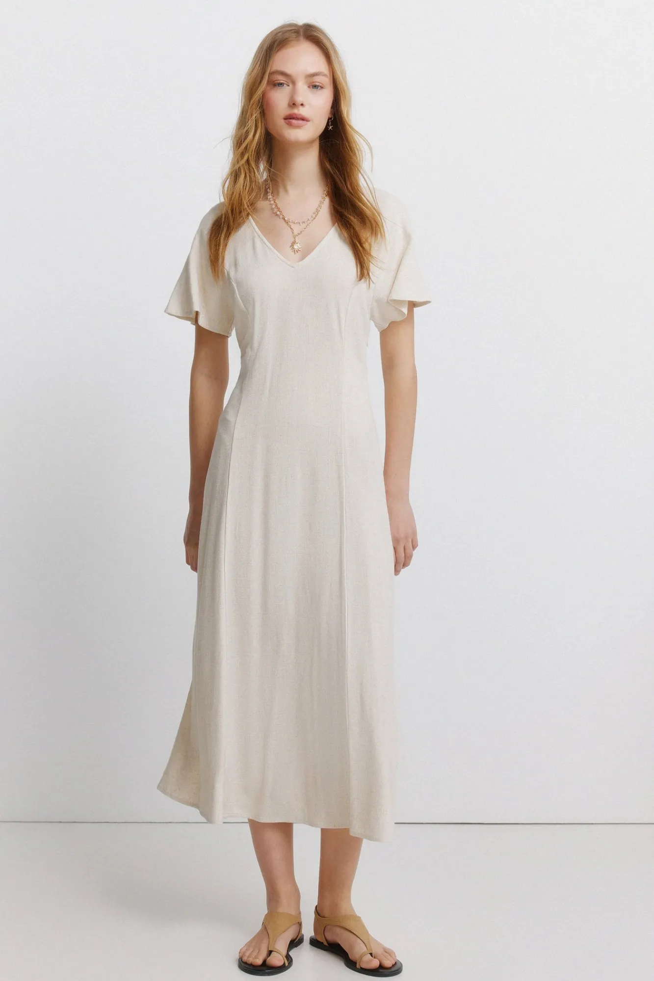 Springfield Robe midi dos croisé nude