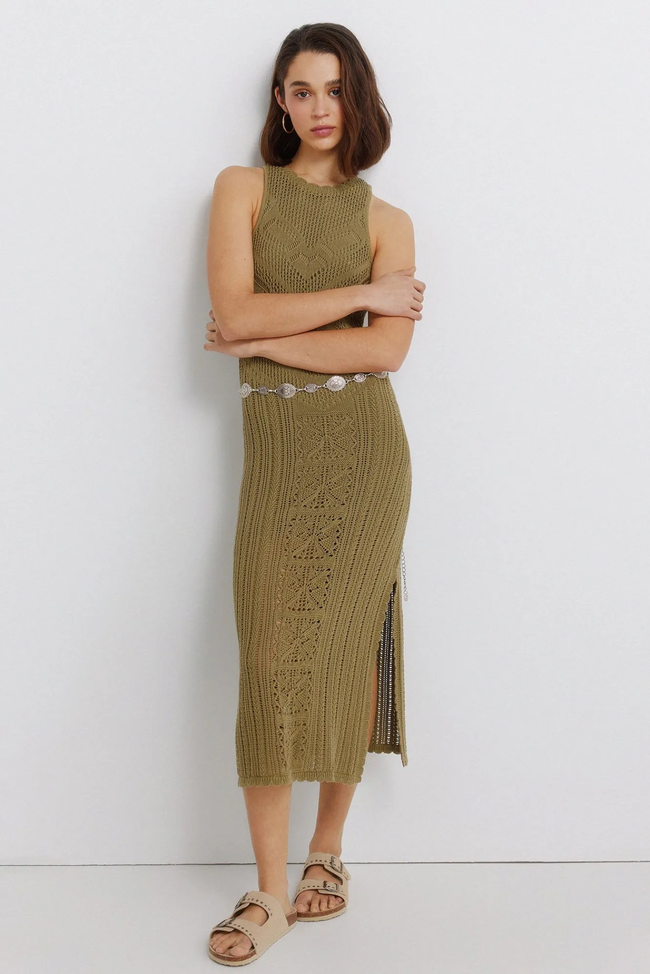 Outlet Springfield Robe midi en pointelle beige