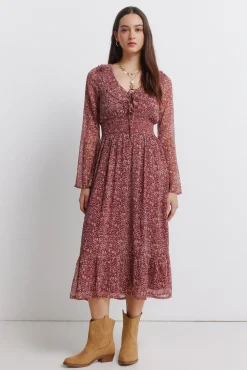 Sale Springfield Robe midi imprim&eacute; avec d&eacute;collet&eacute; &agrave; volant rouge