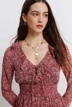 Sale Springfield Robe midi imprim&eacute; avec d&eacute;collet&eacute; &agrave; volant rouge