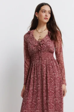 Sale Springfield Robe midi imprim&eacute; avec d&eacute;collet&eacute; &agrave; volant rouge