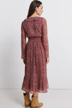 Sale Springfield Robe midi imprim&eacute; avec d&eacute;collet&eacute; &agrave; volant rouge