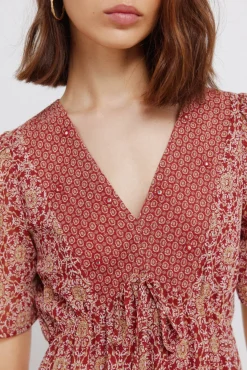 Discount Springfield Robe midi imprimé frise décolleté bordeaux