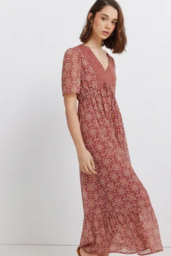 Discount Springfield Robe midi imprimé frise décolleté bordeaux