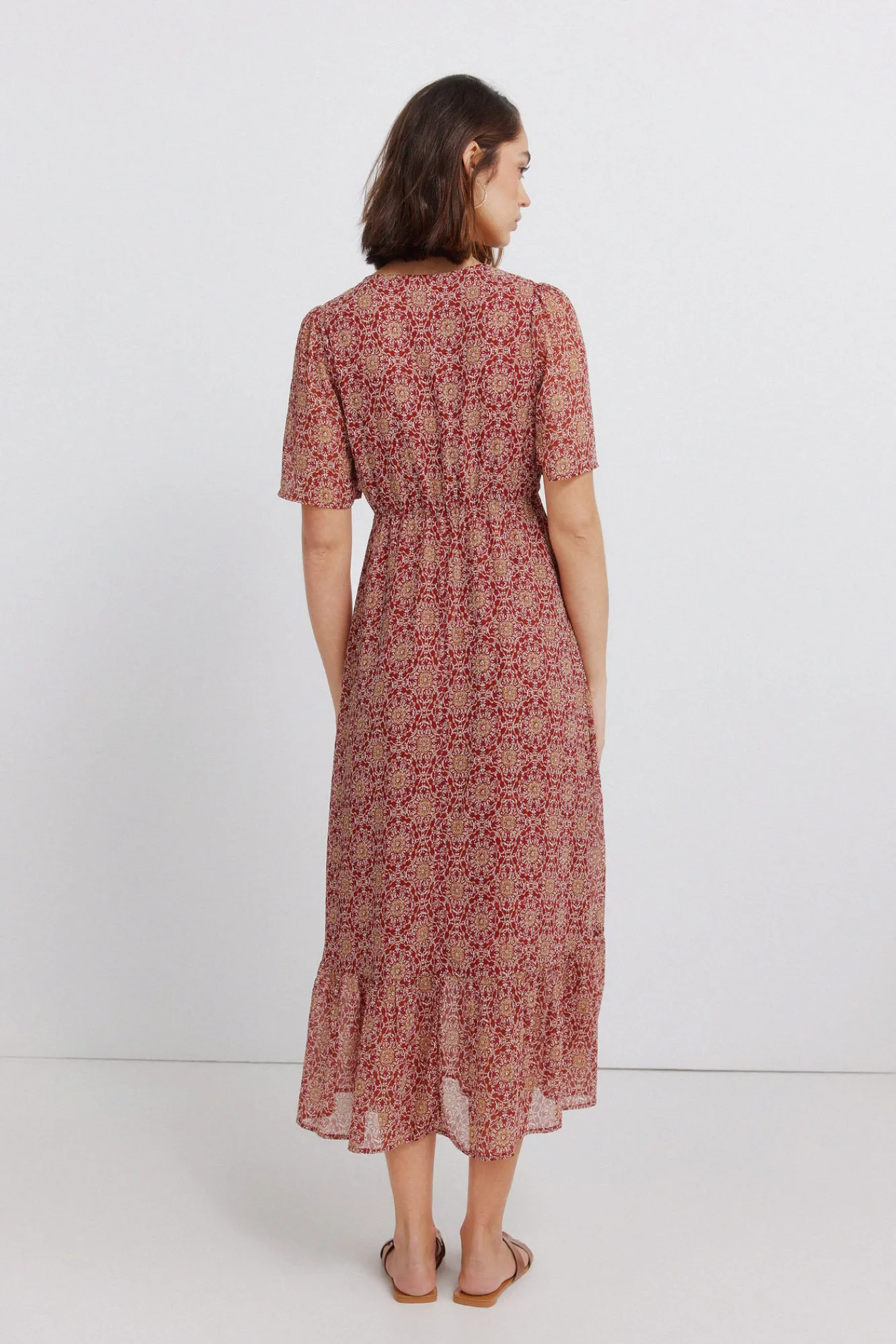 Discount Springfield Robe midi imprimé frise décolleté bordeaux