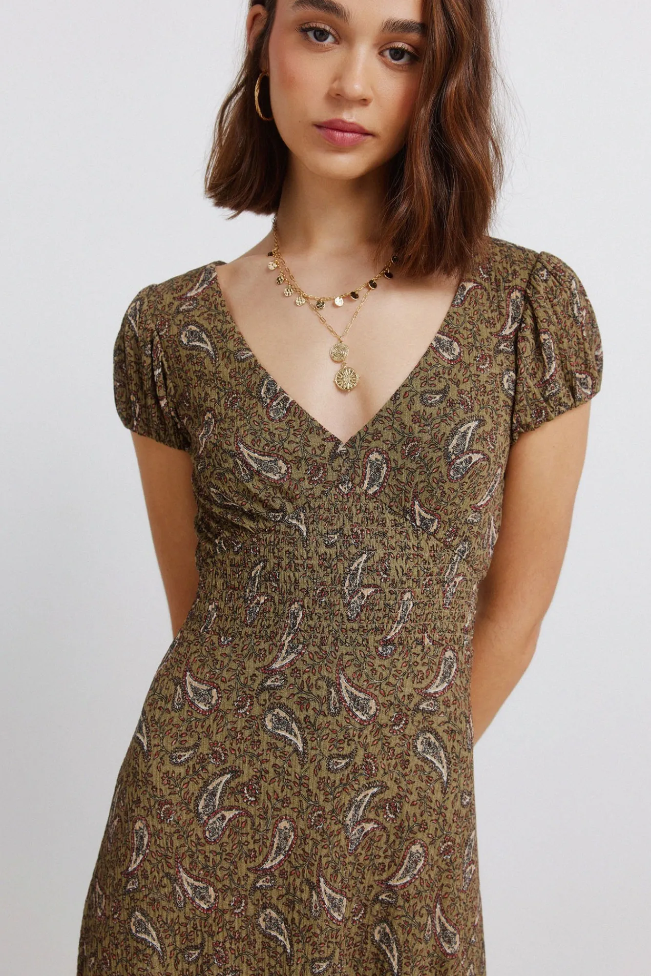 Discount Springfield Robe midi imprimé frise beige