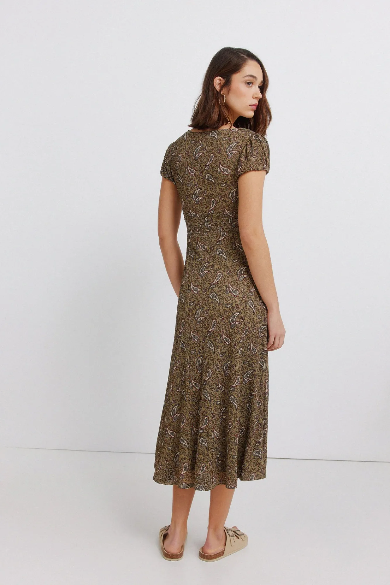 Discount Springfield Robe midi imprimé frise beige