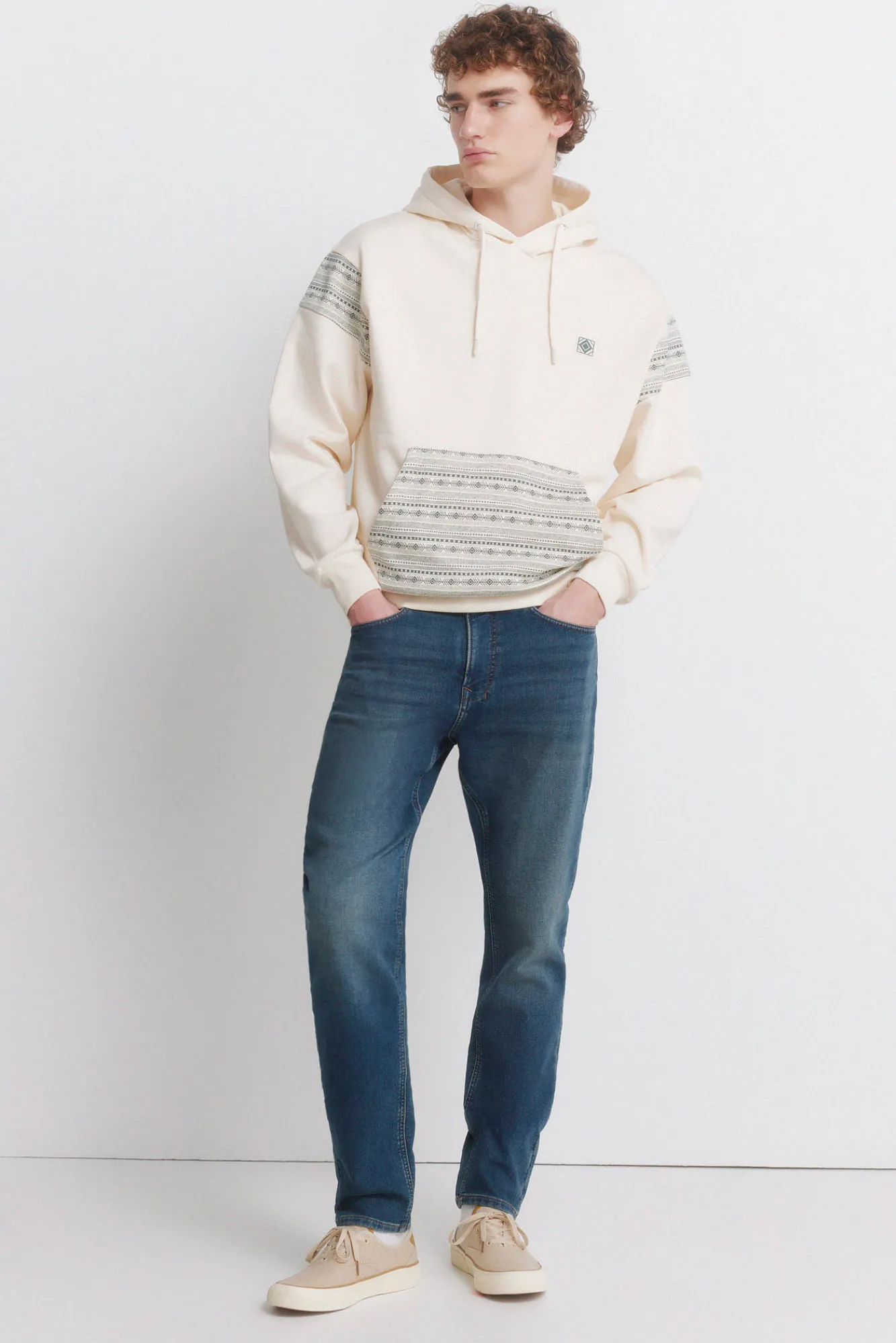 Clearance Springfield Sweat-shirt à capuche poche ethnique blanc