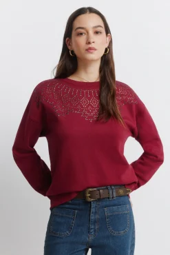 Clearance Springfield sweat-shirt &agrave; col boh&egrave;me avec applications rouge