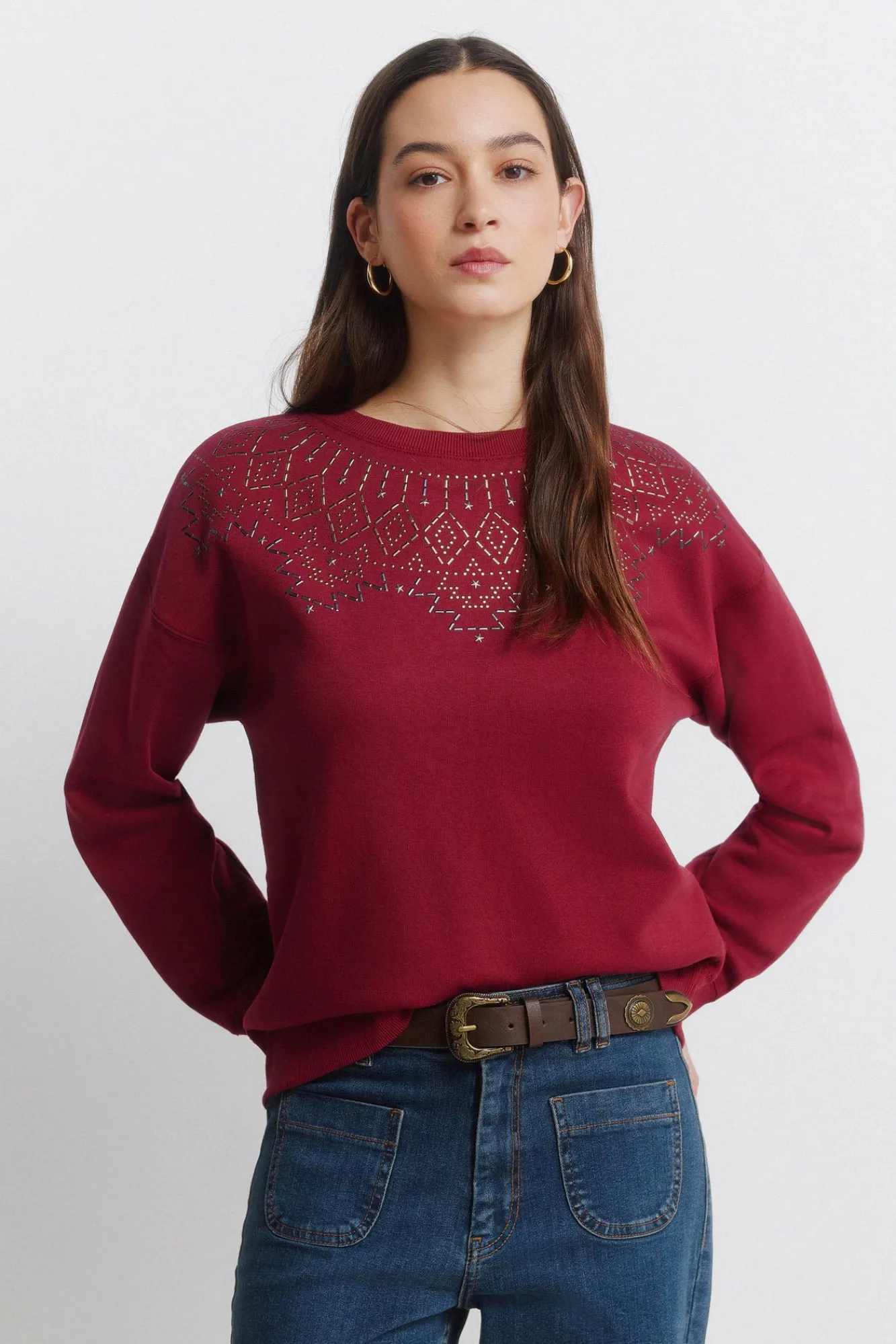 Clearance Springfield sweat-shirt à col bohème avec applications rouge
