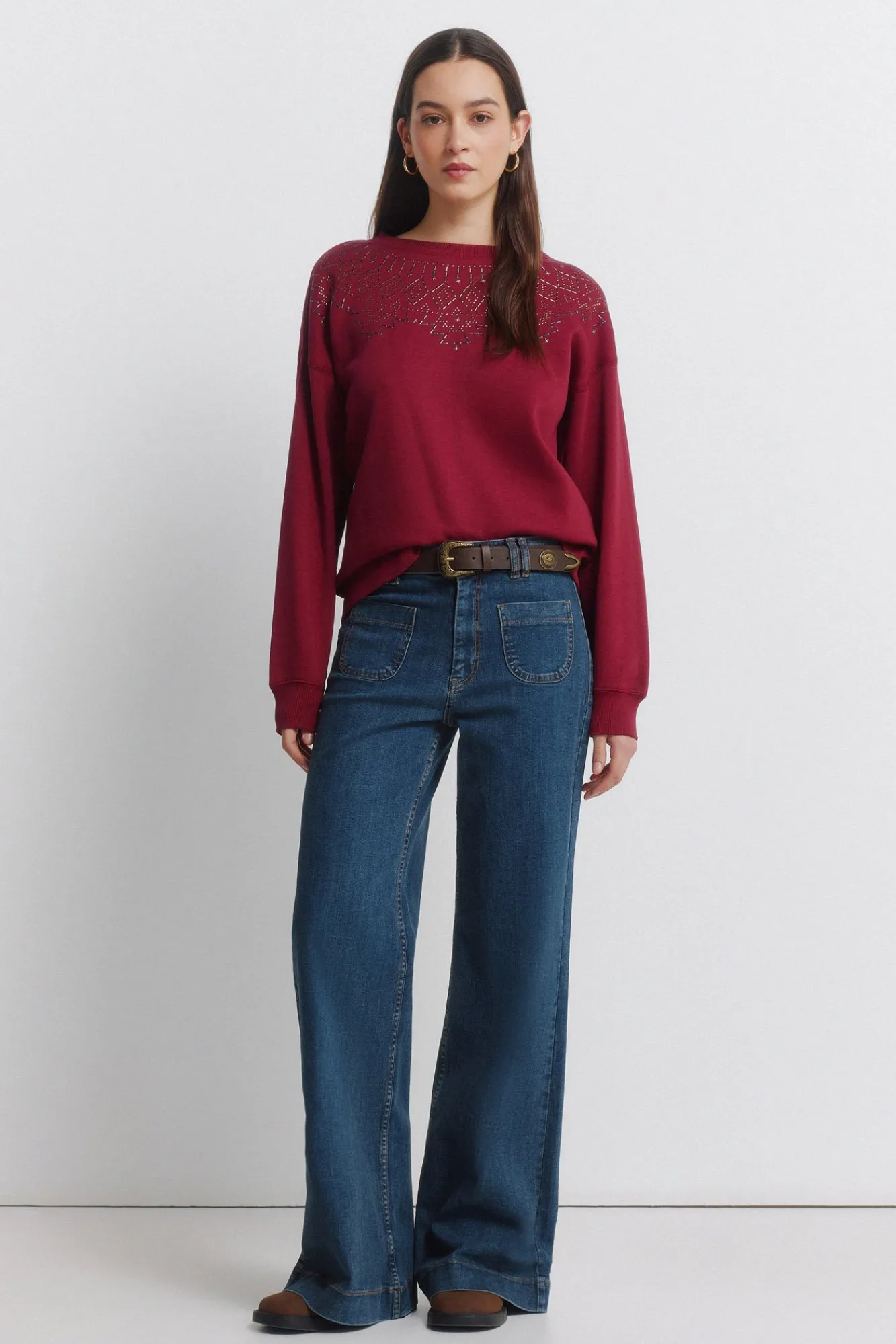 Clearance Springfield sweat-shirt à col bohème avec applications rouge
