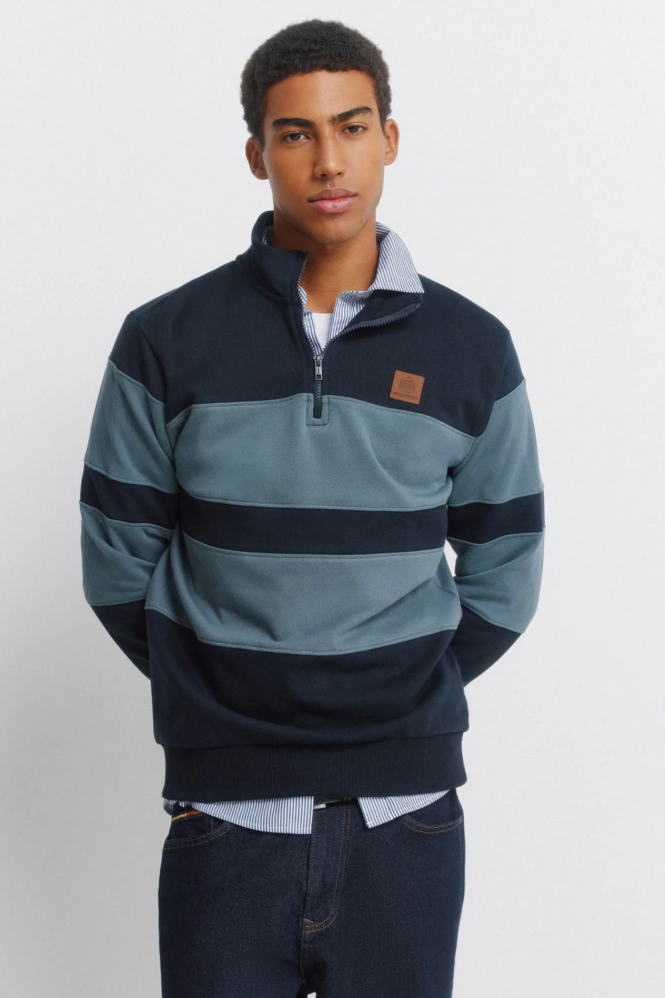 Clearance Springfield Sweat-shirt col camionneur color block bleu