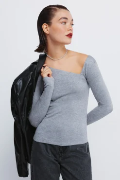 Sale Springfield T-shirt à décolleté asymétrique gris