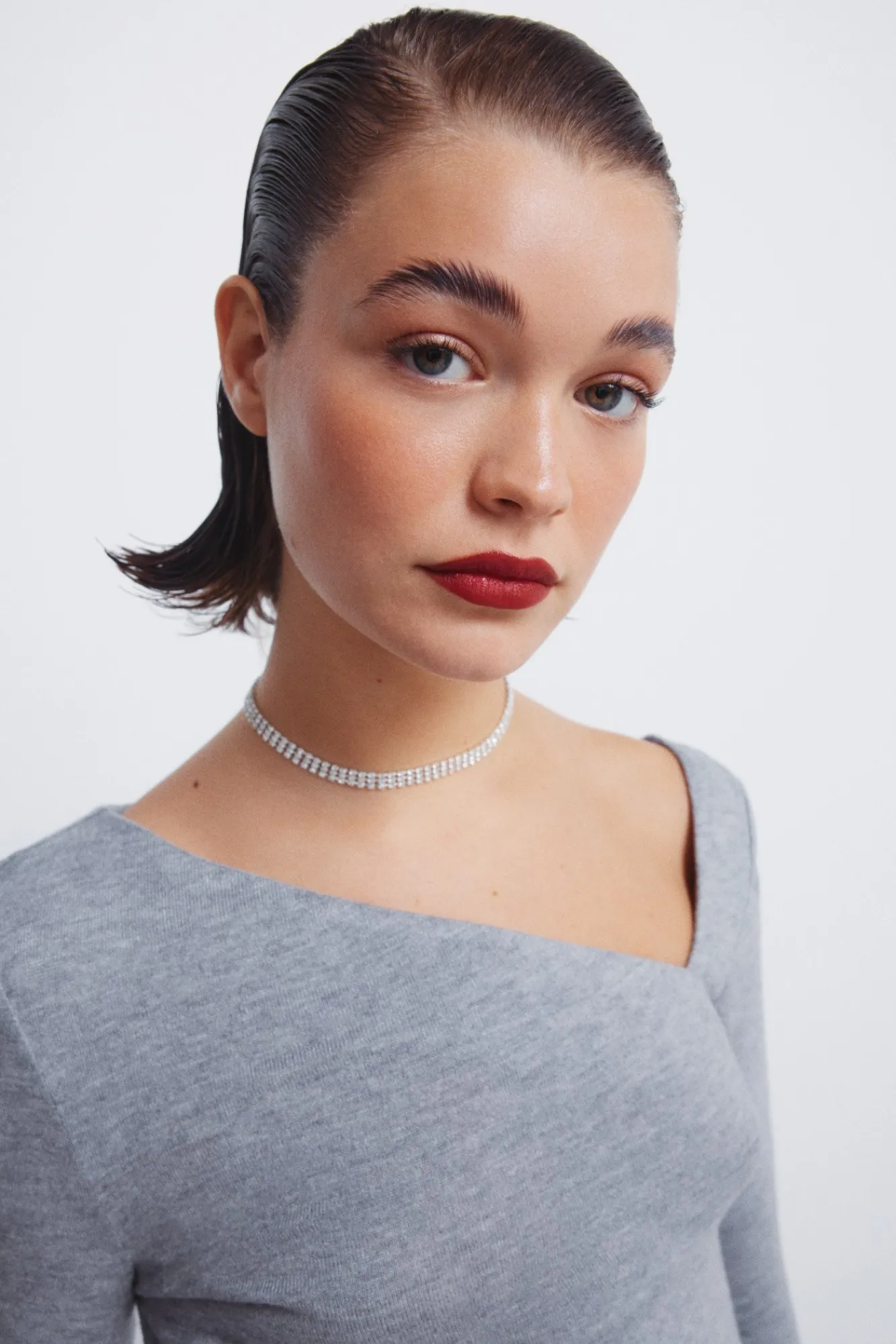 Sale Springfield T-shirt à décolleté asymétrique gris