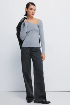 Sale Springfield T-shirt à décolleté asymétrique gris