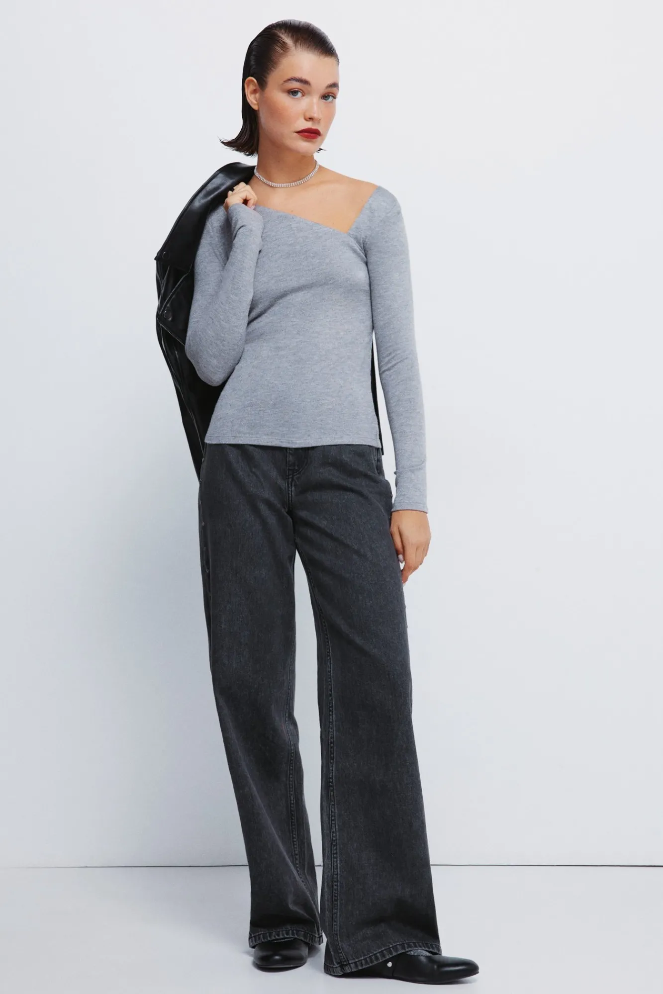 Sale Springfield T-shirt à décolleté asymétrique gris