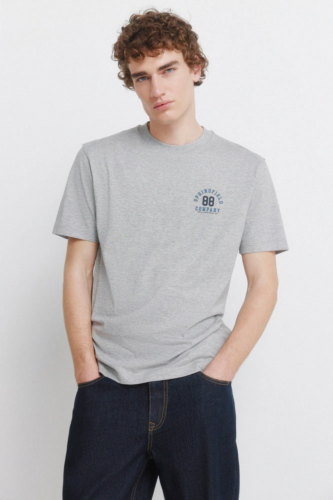 Hot Springfield T-shirt à logos chiné gris