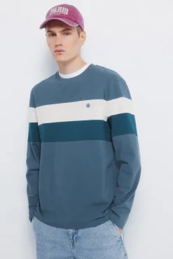 Springfield T-shirt &agrave; manche longues en piqu&eacute; d&eacute;coup&eacute; bleu