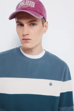 Springfield T-shirt &agrave; manche longues en piqu&eacute; d&eacute;coup&eacute; bleu