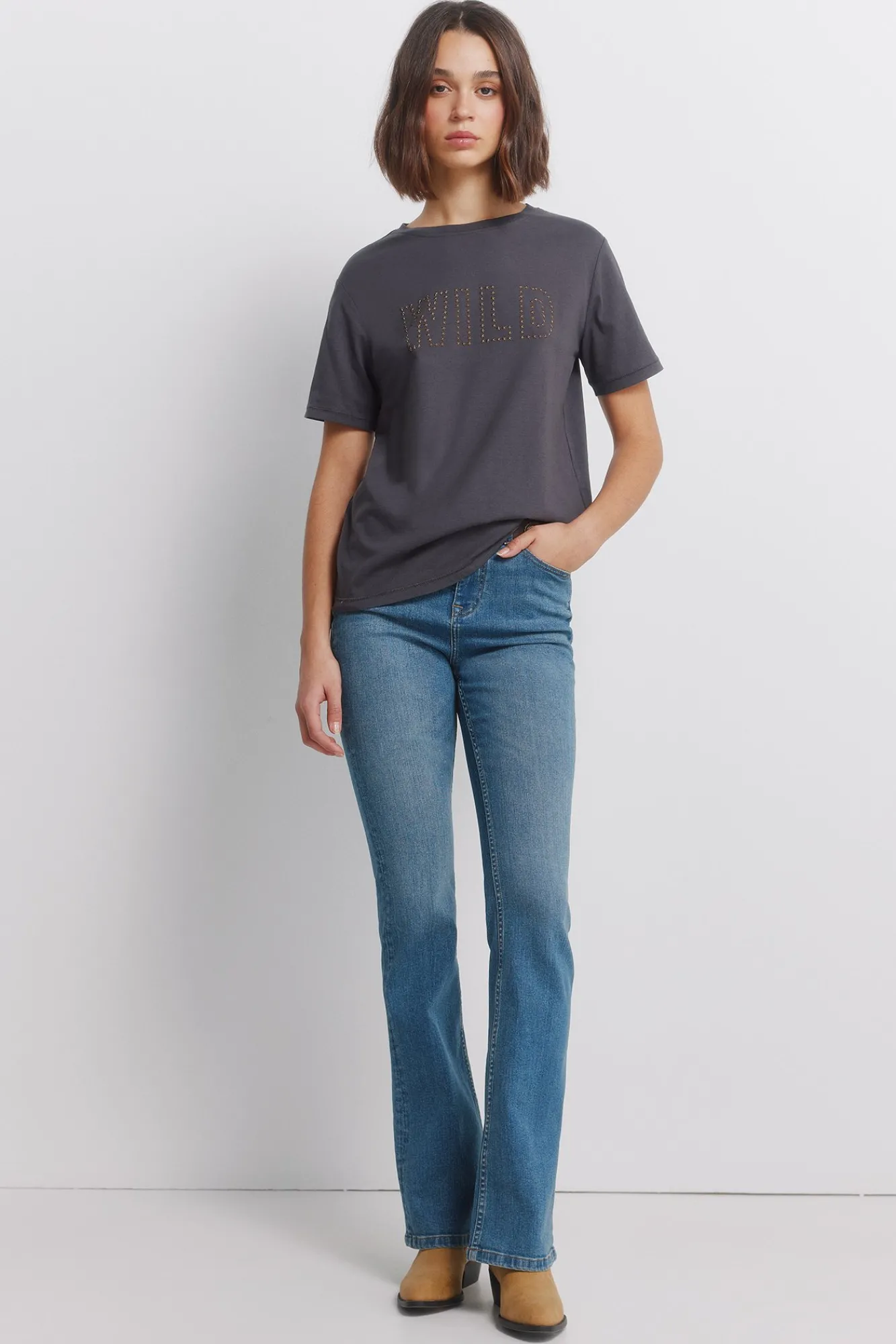 Springfield T-shirt à manches courtes à clous en coton gris