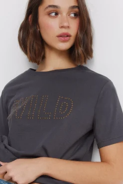 Springfield T-shirt à manches courtes à clous en coton gris