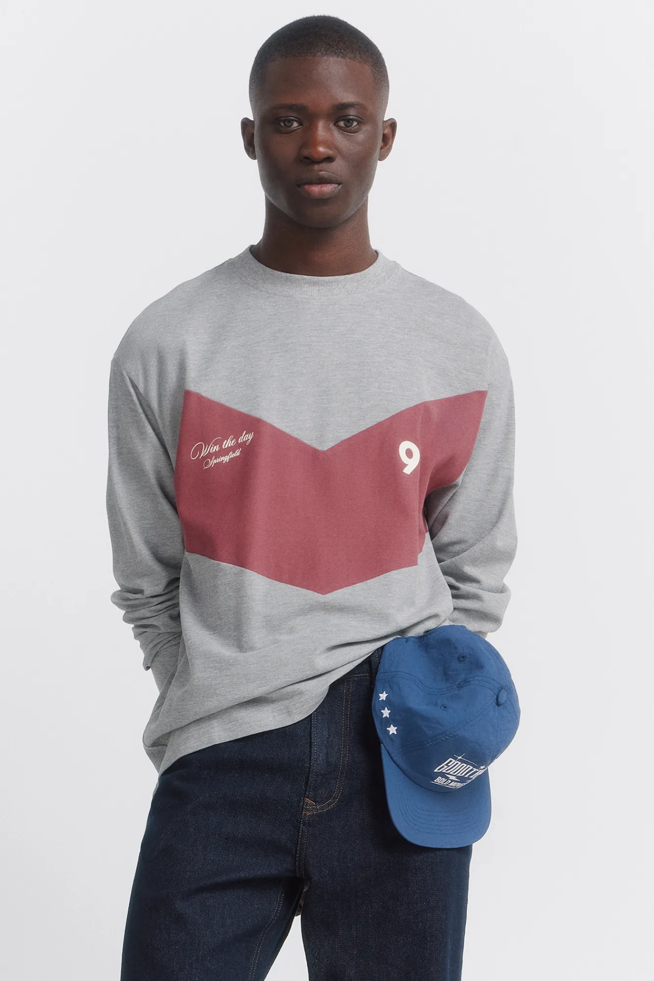 New Springfield T-shirt à manches longues en piqué coupe gris