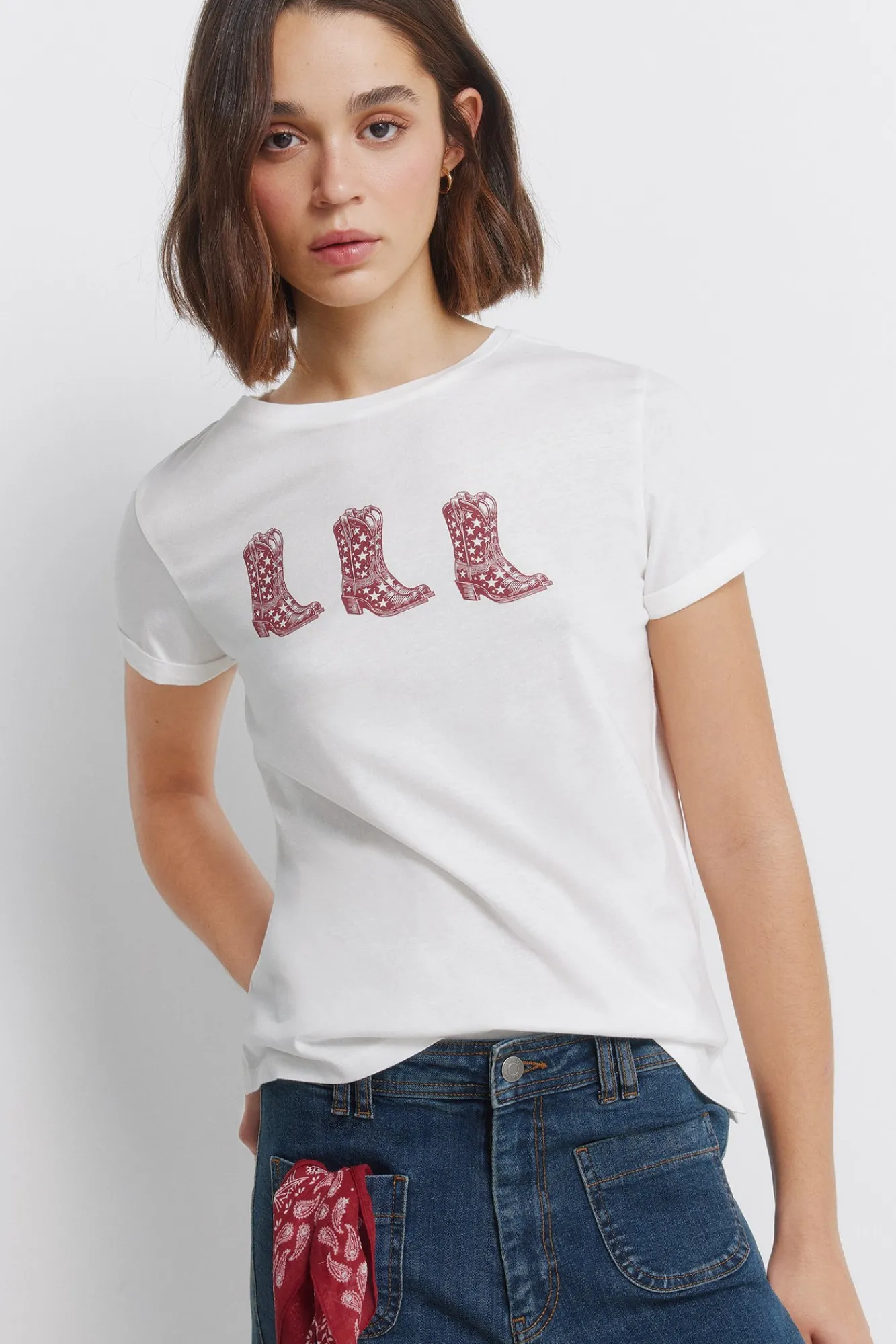 Best Springfield T-shirt à manches retroussées marron