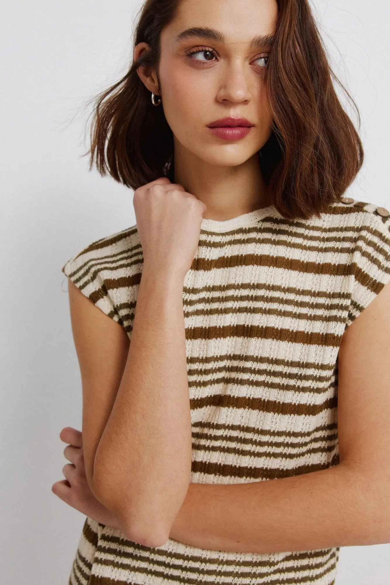 Online Springfield T-shirt à rayures en maille beige