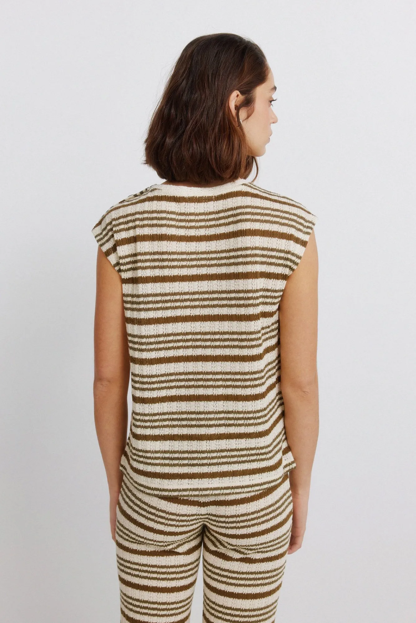 Online Springfield T-shirt à rayures en maille beige