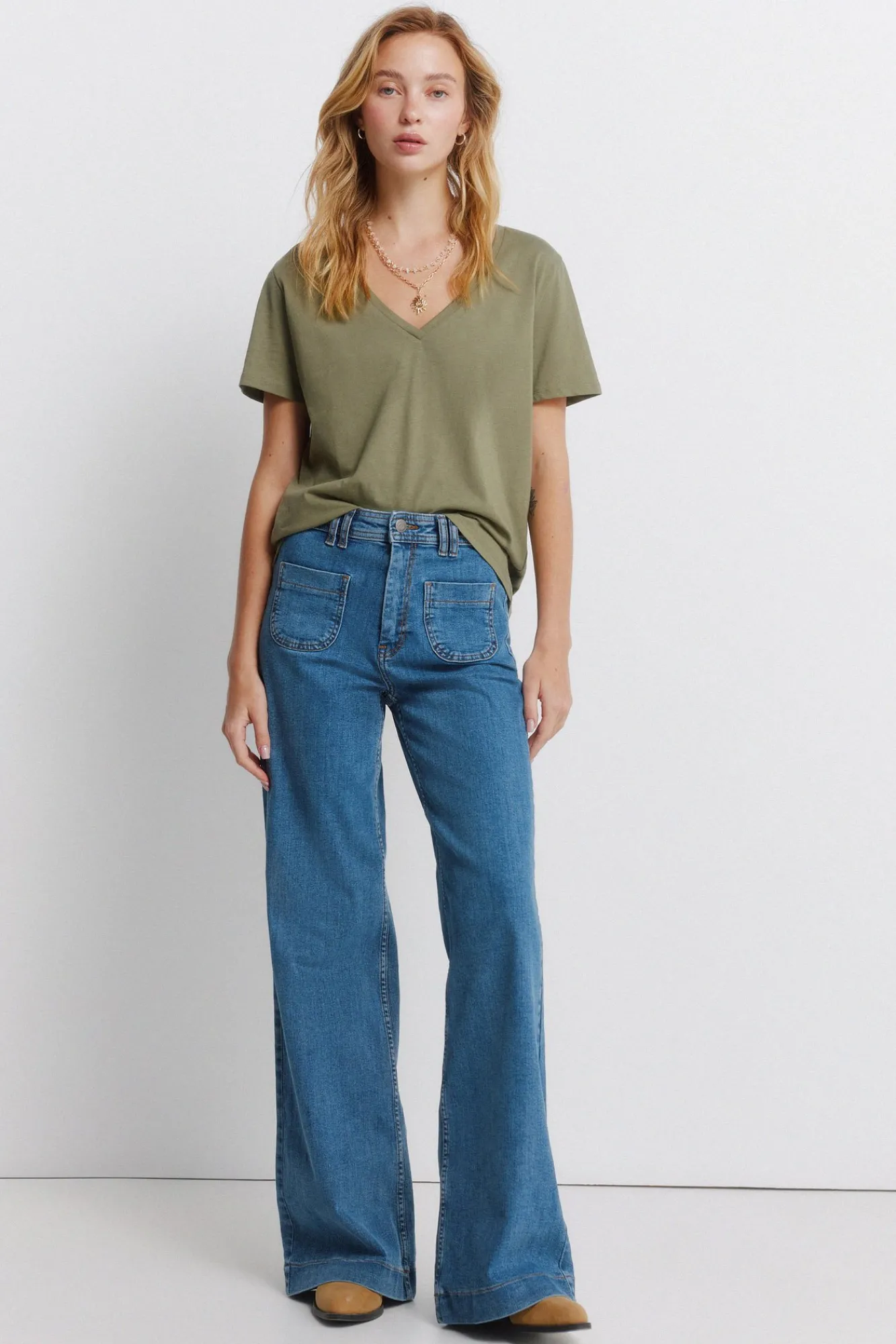 Online Springfield T-shirt basique en coton col en V