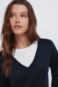Hot Springfield T-shirt col V combin&eacute; bleu