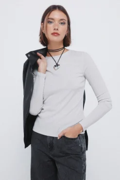New Springfield T-shirt décolleté dos en lurex gris
